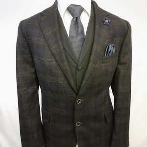 Joseph Abboud Wool Windowpane Plaid Blazer 46R